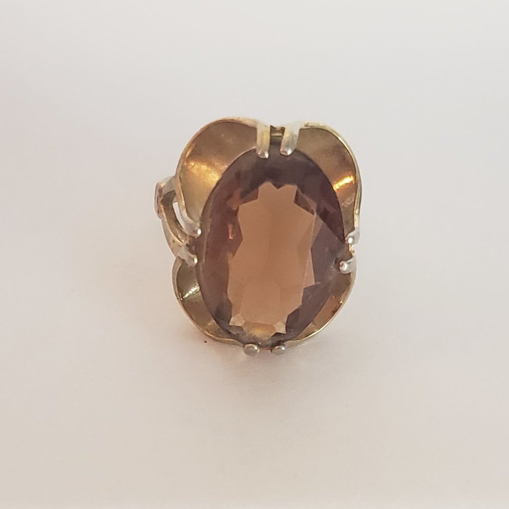 Vintage Smokey Quartz 18kt HGE.  Well-loved Hand made Cocktail Ring